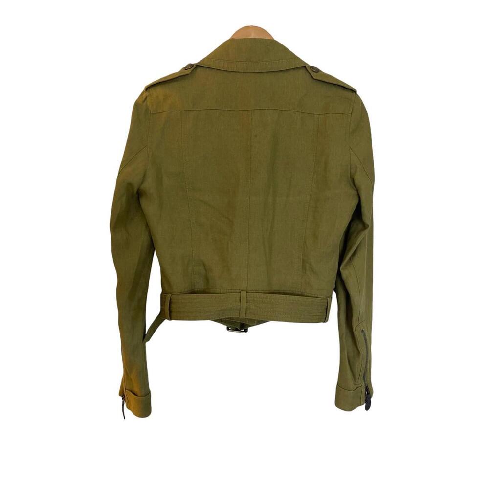 Burberry Brit Olive Green Linen Moto Biker Leather Jacket Size US6 MSRP $1250 - Picture 5 of 15